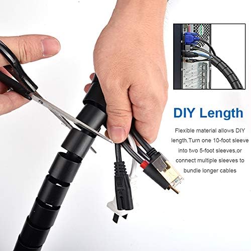 10FT Cable Management Sleeve EZ Cord Bundler 1" Diameter w/Zip Clip Zipper Wire Wrap Cord Organizer Cable Tube Hider Flexible & Expandable Home & Office Wire Concealer for PC TV Computer Cinema - Image 6
