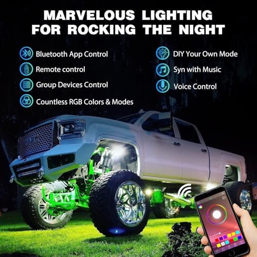 Nilight RGB LED Rock Lights Kit 6PCS Bluetooth App Control Multicolor - Image 3