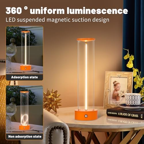 Mini Minimalist Tabe Lamp with Breathing Effect, Cordless LED Desk Lamp Rechargeable Modern Night Lights Portable for Gaming, Home Office, Bedroom, Living Room, Kitchen, Bar, Restaurant (orange) - Image 2