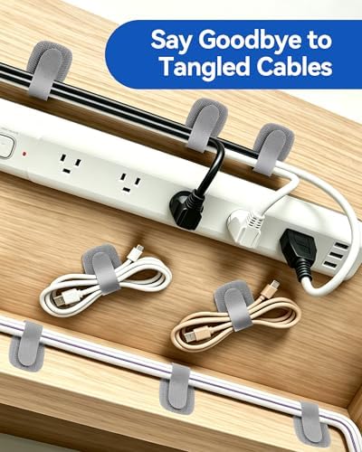 AGPTEK 80Pcs Self-Adhesive Cable Ties, Hook and Loop Cable Straps, Gray - Image 3