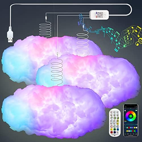 ZOKON 3PCS 3D Big Cloud Lightning Light Kit Music Sync Multicolor Lightning Changing Strip Lights 360 Degree Wireless Remote APP NO DIY Coolest Decorations for Adults and Kids Indoor Home Bedroom by ZOKON