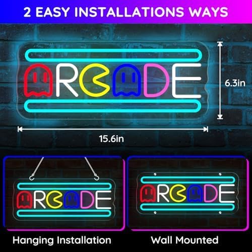Arcade Neon Light Sign LED USB Powered Dimmable, Retro Ghost Arcade Game Room Neon Lighted Sign for Gaming Room Wall Decor Man Cave for Bedroom Baseroom Decorations Gift - Image 8