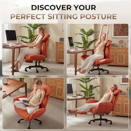 Dowinx Cross Legged Office Chair with Pivoting Armrests,Criss Cross Chair with Pocket Spring Seat & Back,Reclining Computer Gaming Chair with Footrest and Metal Base (Orange) - Image 7