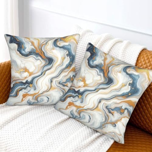 Liquid Marbling Background Pillowcase Set of 2 Gold and Teal Marble Throw Pillow Covers Shells for Couch Office Bedroom Home Decoration, 20"X20" - Image 6