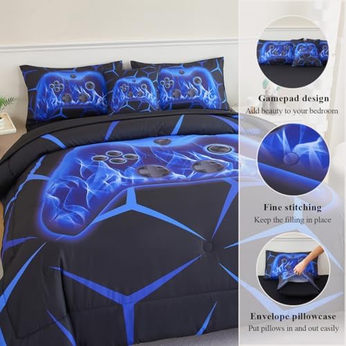 Game Boys Comforter Sets Twin Blue Gaming Bedding Set for Kids - Image 5