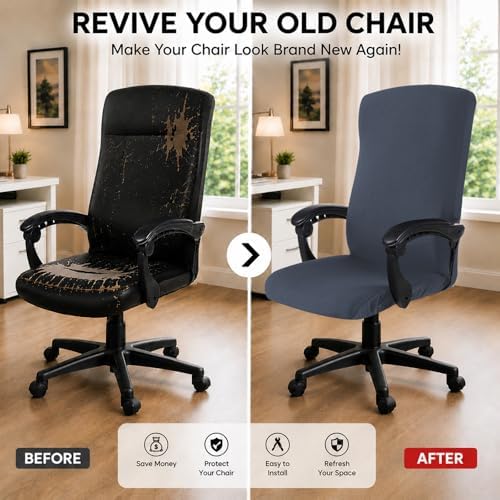 Elastic Computer Chair Cover with Durable Zipper - Protective Removable Washable Universal Office Desk Chair Seat Slip Cover - Stretchy Soft Anti-dust Desk Chair Seat Protector for Dogs, Cats, Pets - Image 2