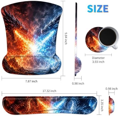 3-in-1 Ergonomic Memory Foam Keyboard Wrist Rest Pad Set, Fire Ice Dragon - Image 2