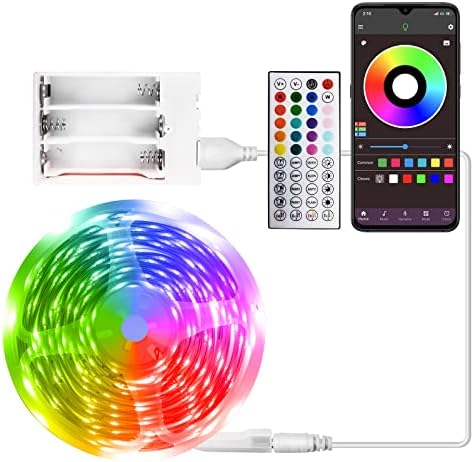RUISHINE Battery Powered LED Strip Lights 25ft, Battery Operated LED Light Strip Color Changing Music Sync App Remote Control RGB USB Led Lights for TV, Room, Rope Lights by RUISHINELight