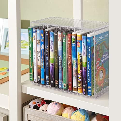 STORi Stackable Clear Plastic DVD Organizer with Rubber Feet | Rectangular Holder Perfect for Theater Room | Holds up to 14 Standard DVD Cases | Made in USA (Pack of 3) - Image 4