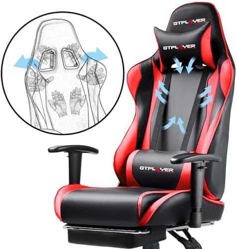 GTPLAYER Gaming Chair with Footrest, Ergonomic Computer Game Desk Chair, Reclining Game Chair Seat Height Adjustment, Swivel Rocker with Headrest and Lumbar (Red) - Image 5