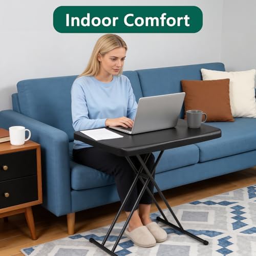 Folding Table 30 Inch - Small Desk Adjustable Height TV Tray for Laptop, Couch, Camping - Heavy Duty Utility Foldable Table for Small Spaces, No Assembly Required, Snowy Granite (Black) - Image 4