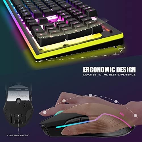 RedThunder K10 Wireless Gaming Keyboard and Mouse Combo, RGB Backlight Rechargeable 3800mAh Battery, 26-Key Anti-ghosting Keyboard + 7D 3200DPI Mice for PC Gamer - Image 5