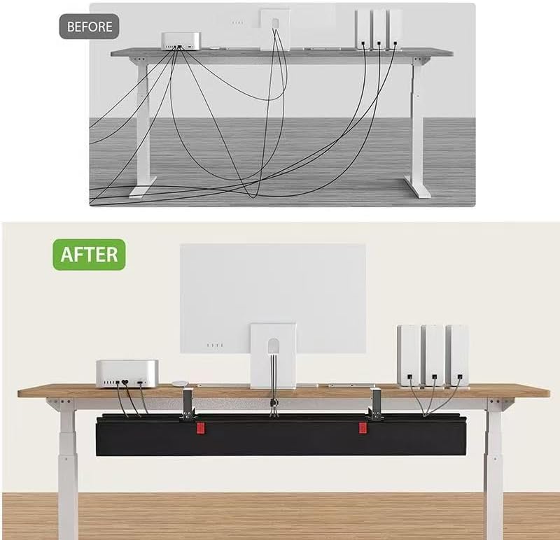 No Drill Under Desk Cable Management Tray, 90cm Cord Organizer for Table, Clamp/Screw Mount Desk Cable Management - Image 2