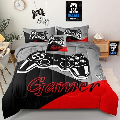 6 Pieces Gaming Bedding Set Full Size for Boys Gamer Comforter Set for Boys Girls Kids Teens 6 Piece Bed in A Bag Video Game Bedding for Gamer Room Decorative Full08 - Image 2