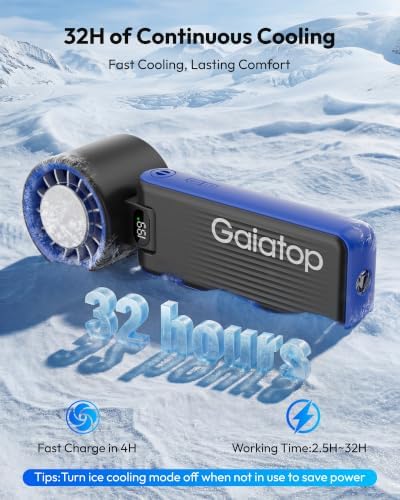 Gaiatop Portable Handheld Turbo Fan with Ice Cooler, 6000mAh, Max 32H - Image 3