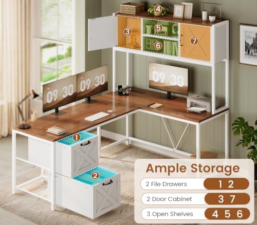SEDETA Reversible Farmhouse L Shaped Computer Desk with Drawers, Hutch - Image 6