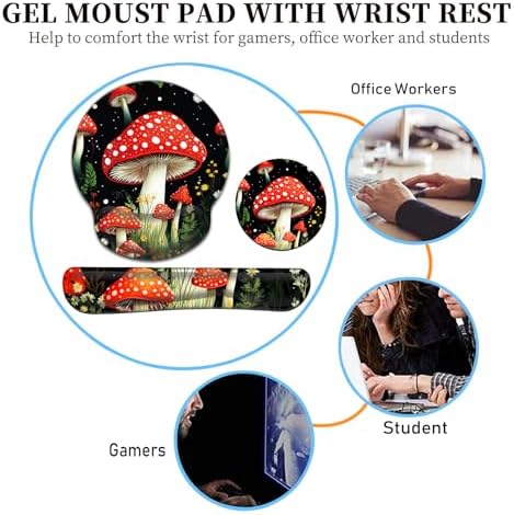 Keyboard Wrist Rest and Mouse Pad Wrist Support Set with Coasters,Ergonomic Gaming Mousepad for Home Office Working Studying Easy Typing & Pain Relief,Cute Forest Mushroom - Image 7
