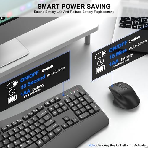 Wireless Keyboard and Mouse Combo, 2.4G Ergonomic Wave Keys(Graphite) - Image 6