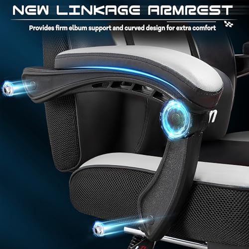 Gaming Chair for Adults, Video Game Chair with Footrest, Big and Tall Gaming Chair Heavy Duty Computer Chair with Massage Lumbar, Ergonomic Adjustable Height and 360° Swivel Seat, PU Leather, White - Image 6