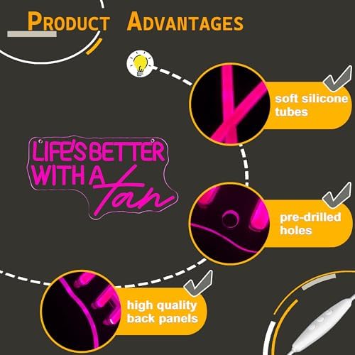 Allball Life’S Better With A Tan Neon Sign, USB Powered Dimmable LED Neon Light, for Summer Tanning Home Room Wall Decor Tropical Vacation Decor, Office Or Gift for Summer Lovers(14.1 * 7.8 In) - Image 4