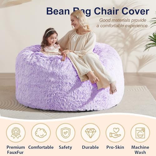 5FT Bean Bag Cover for Stuffed Animals Machine Washable, Gaming Bean Bag Chairs for Adults Teens Girls, Lovely Cute Bean Bag Storage Stuffed Animal, Purple - Image 4