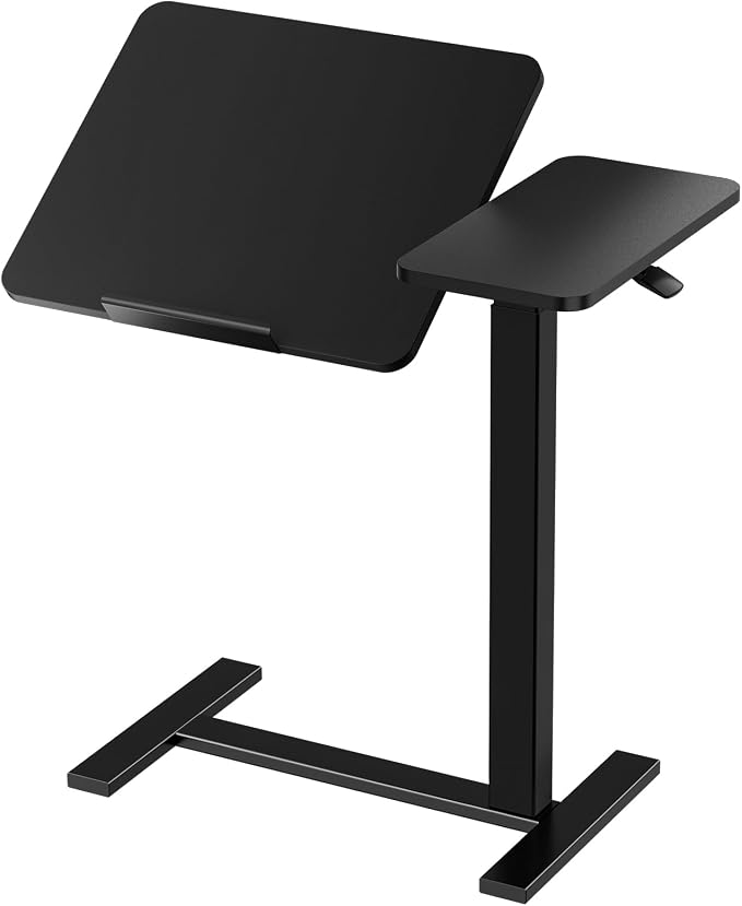 DUMOS Adjustable Bedside Overbed Table with Wheels, Black by DumosLifestyle