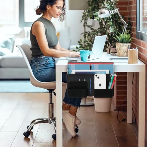 MAXECHO Desk Side Storage, Under Desk Laptop Mount, Table Side Hanging File Organizer, No Drill Clamp On Cable Management Tray, Laptop Holder with Magnetic Pen Holder for Office and Home, Load 22 Lbs - Image 7