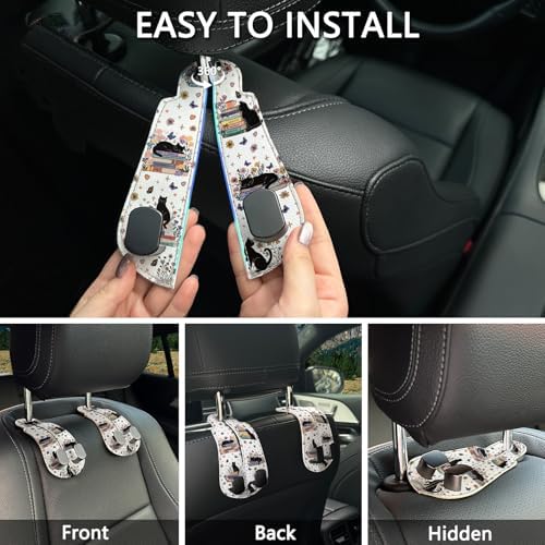 Blusabaca 2PCS Car Seat Headrest Hooks, Purses Bags Holder, Book Lover Cat - Image 6