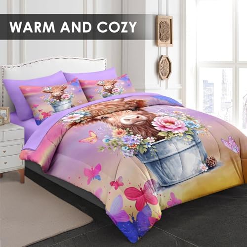 Pamnest Queen Comforter Set with Sheets, 7 Pieces Highland Cow Bedding - Image 2