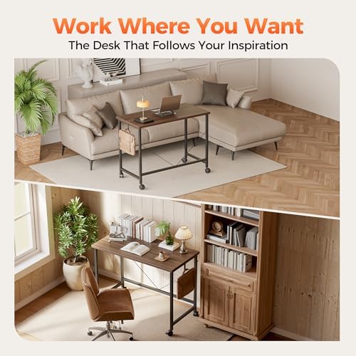 Mericonia 39x20 Inch Computer Desk with Wheels, Small Simple Rolling Desk - Image 3
