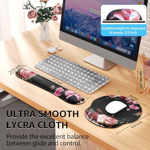 KTRIO Keyboard Wrist Rest & Mouse Pad with Wrist Rest, Peony Flower | Memory Foam Wrist Support, Ergonomic Design, Non-Slip Base, Office and Home Use - Image 5