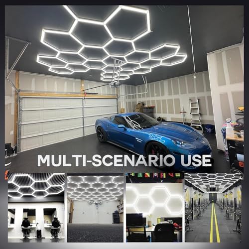 31Lights LED Hexagon Garage Lights,7-Hex Honeycomb Lights 38800Lumens Hexagon DIY Super Bright Car Detailing Ceiling 388W LED Shop Light for Warehouse Workshop Gym Basement - Image 7