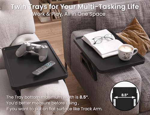 2 Pack Bamboo Couch Arm Tray,Folding Sofa Armrest Table（Black） - Image 3