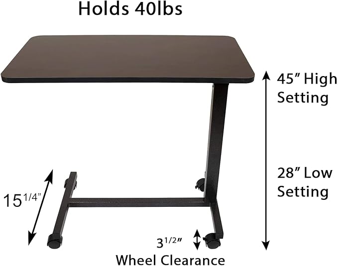 Roscoe Medical Hospital Bed Table, Rolling Overbed Table, Laptop Tables for Recliner, Bed, Bedside and Sofa - Computer Tables, Hospital Tray, Adjustable with Wheels and Secure Height Adjustment - Image 9