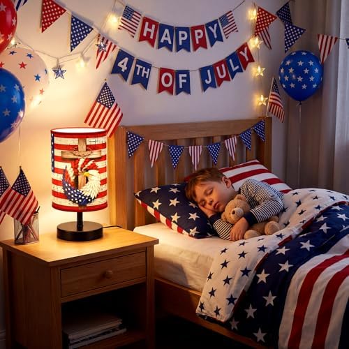 Glooglitter 4th of July Table Lamps 3 Colors Dimmable Lights 11.02 x 5.12 Inch Patriotic Bedroom Lamps Independence Day American Flag Bedside Night Light for Desk Memorial Day Birthday Gifts - Image 5