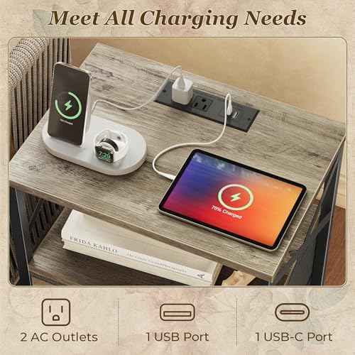 Huuger Nightstand Set of 2 with Charging Station, USB-C Port, End Tables - Image 4
