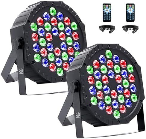 LED Par Lights with DMX Control,DJ Stage Light RGB 36 LED Uplights with Sound Activated Remote Control DJ Stage Lighting Indoor for Christmas Wedding Party Disco Club Stage Bar(2 Packs) by VYmaksran