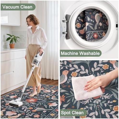 Anidaroel 36"x48" Office Chair Mat for Hardwood Floor, Black Floral Computer Chair Mat, Anti-Slip Vintage Under Desk Rug for Office, Low Pile Bird Bug Office Rugs for Rolling Chairs - Image 7