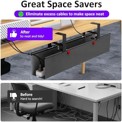 Under Desk Cable Management Tray - Under Desk Cord Management - Clamp/Screw Mount - Fabric Wire Management - Cable Raceways Tray Cord Hiders for Office/Home (Black, 28.5×5.6") - Image 6