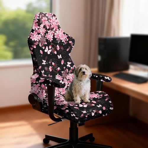 Butterfly Gaming Chair Cover with Armrest Covers Cherry Blossom Office Chair Seat Covers Stretchable Desk Chairs Slipcover for Home Decor, Office Furniture Protectors - Image 3