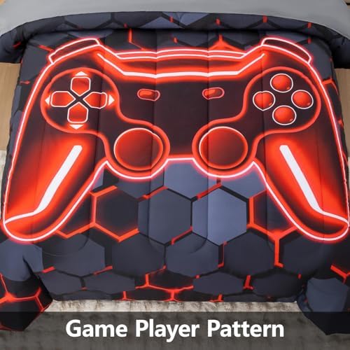 6Pcs Gamer Comforter Set with Sheets for Boys Girls Kids Teens, Colorful Gaming Themed Bed in A Bag Twin Size, Black 3D Video Game Controller Bedroom Decor Bedding Set - Image 6