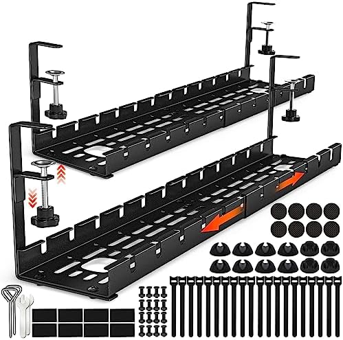 Shikha 2 Pack Cable Management Under Desk, 15.7"-31" Retractable Cable Management Tray, No Drilling Cord Organizer with Clamp for Desk, Under Table Wire Management Tray for Home Office by Shikha