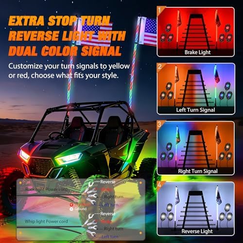 Nilight RGB LED Whip Light 2PCS 4FT with 4 Rock Lights Combo - Image 3