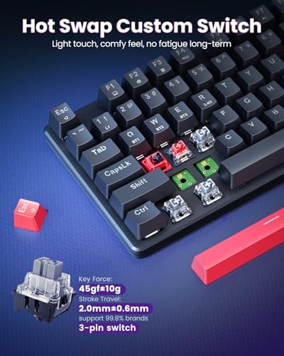 Redragon K671KS Wireless Mechanical Gaming Keyboard, Tri Mode BT/2.4G/USB-C Hot Swappable Custom Keyboard, RGB Backlit Computer Gaming Keyboards, PBT Keycaps, Programmable for PC/Tablet/MAC - Image 3