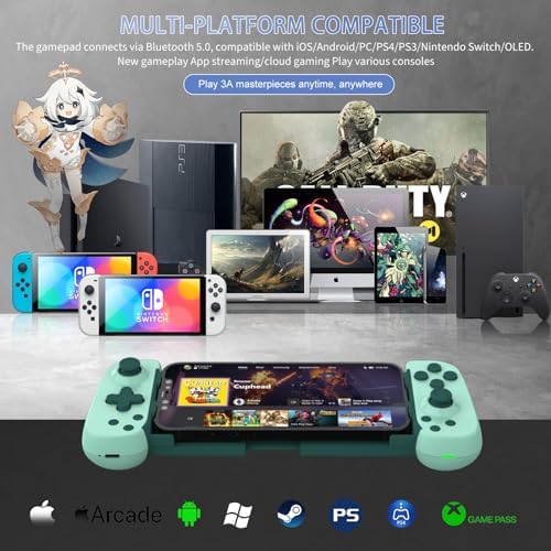 Wireless Controller for iPhone 17/Android/PC/iPad/Tablet/APPL Arcade MFi Games/Switch/PS4, Support Streaming on PS5/Xbox/PC Console, Cloud Gaming Gamepad Joystick - Turbo/6-Axis Gyro/Dual Motors - Green - Image 2