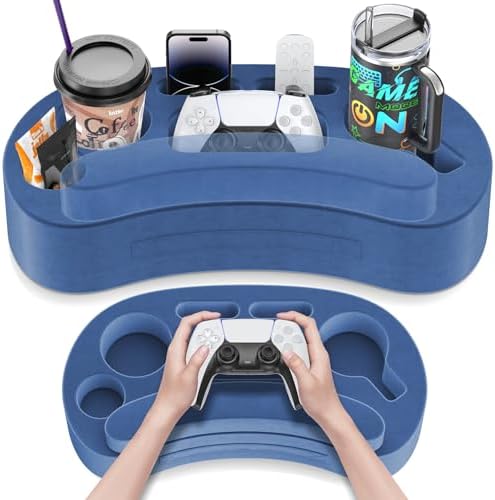 Couch Cup Holder Pillow with 6 Slots, Couch Organizer Caddy & Buddy with Customized Game Controller Hole & Armrest Pads, Removable & Washable Drink Pillow Gamer Gift for Remote, Phone, Snack by EnhanceYourGameRealm