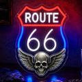 Route 66 Neon Sign Vintage LED Wall Decor Skull Wings Garage Man Cave Light by Mvorixa