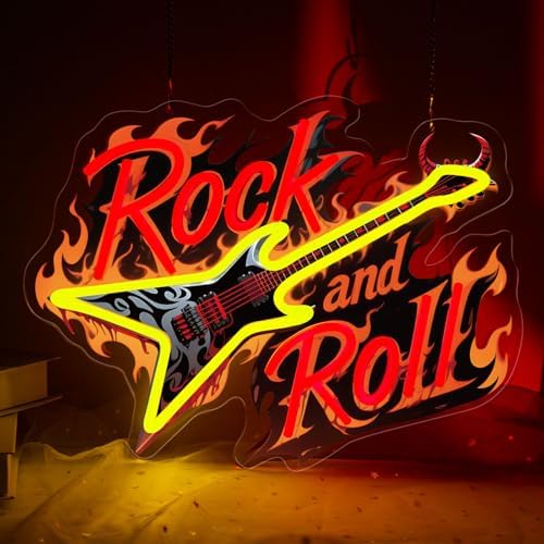 Guitar Rock Roll Neon Sign, Music Guitar LED Sign for Vocal Recital Concert by Gevbay