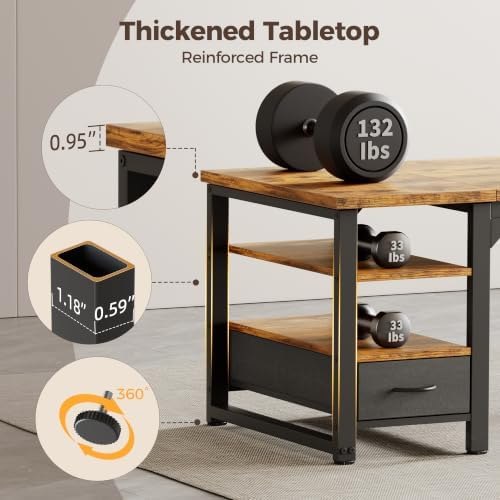 Mericonia 48" Reversible Computer Desk with Drawer, 1" Thick Office Desk - Image 4
