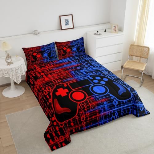 Feelyou Red and Blue Gamer Comforter Set Toddler Size, Gamer Bedding Set for Kids Game Comforter Gaming Duvet Set Game Room Decor 2Pcs - Image 3